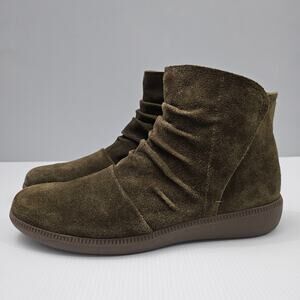 NEW Munro Scout Ankle Bootie Womens 9 NARROW Green Suede Water Resistant Casual